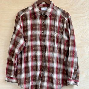 Cabin Creek Cozy Plaid Long Sleeve Button Down Shirt 100% Cotton Women's Size